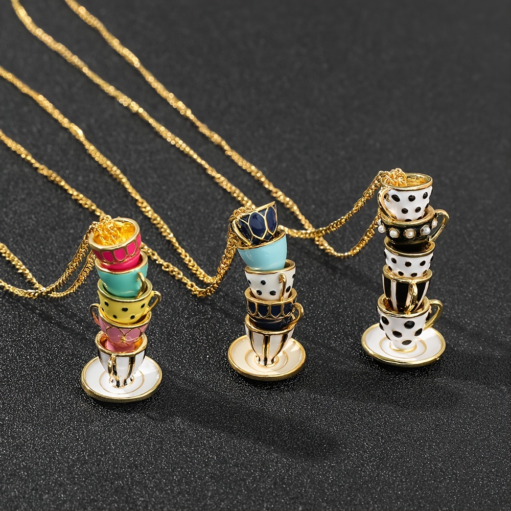 Enamel Glaze Tea Cup Long Sweater Necklace